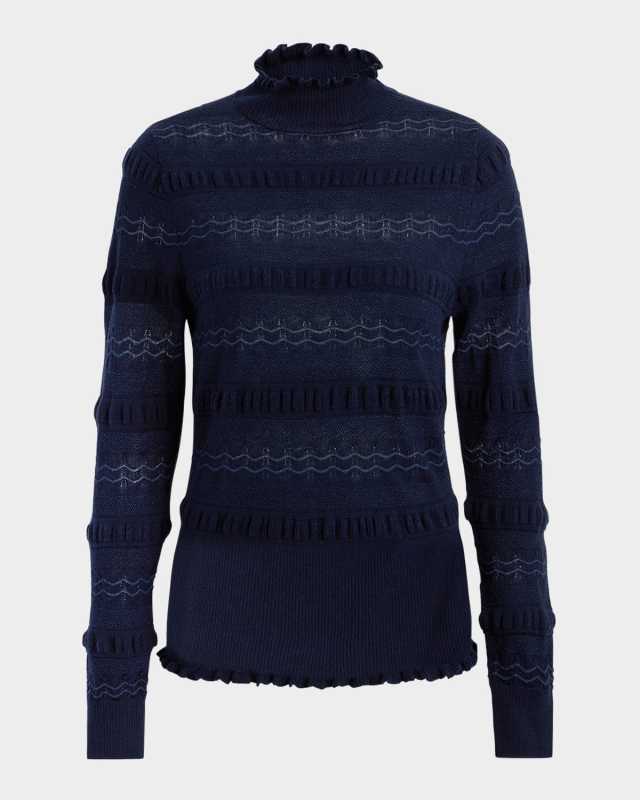 Adison Ruffle Turtleneck Mixed Knit Top